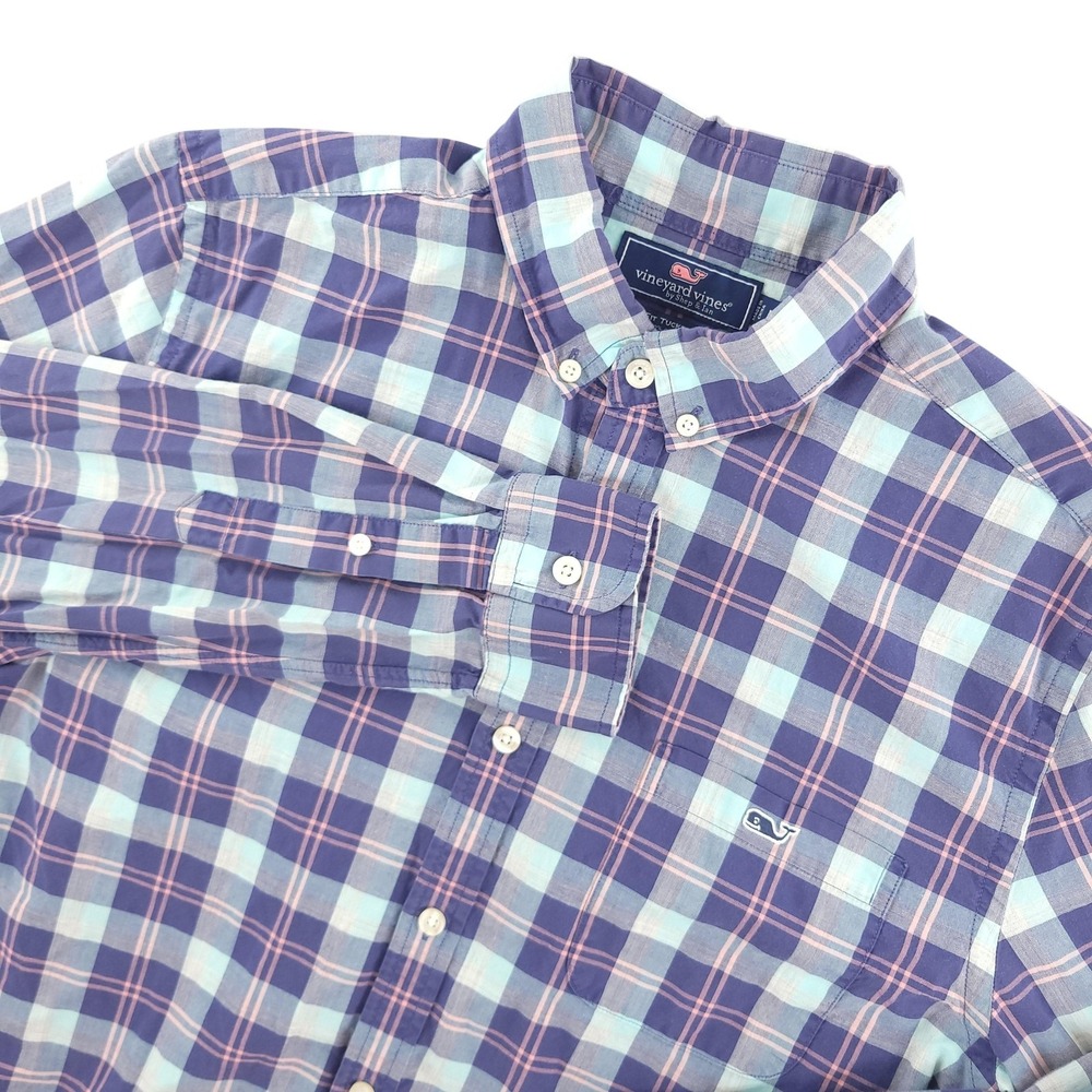 Vineyard Vines Tucker Shirt Mens M Blue Plaid‎ Long Sleeve Button Down Slim Fit